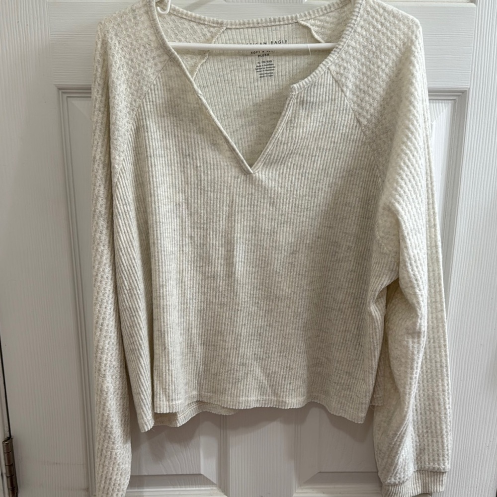 American Eagle Cream Waffle Knit Sweater